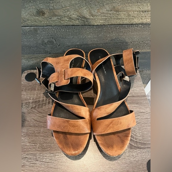 ELIE TAHARI ~Brown/Black Strappy Wedge Sandals - Picture 6 of 9